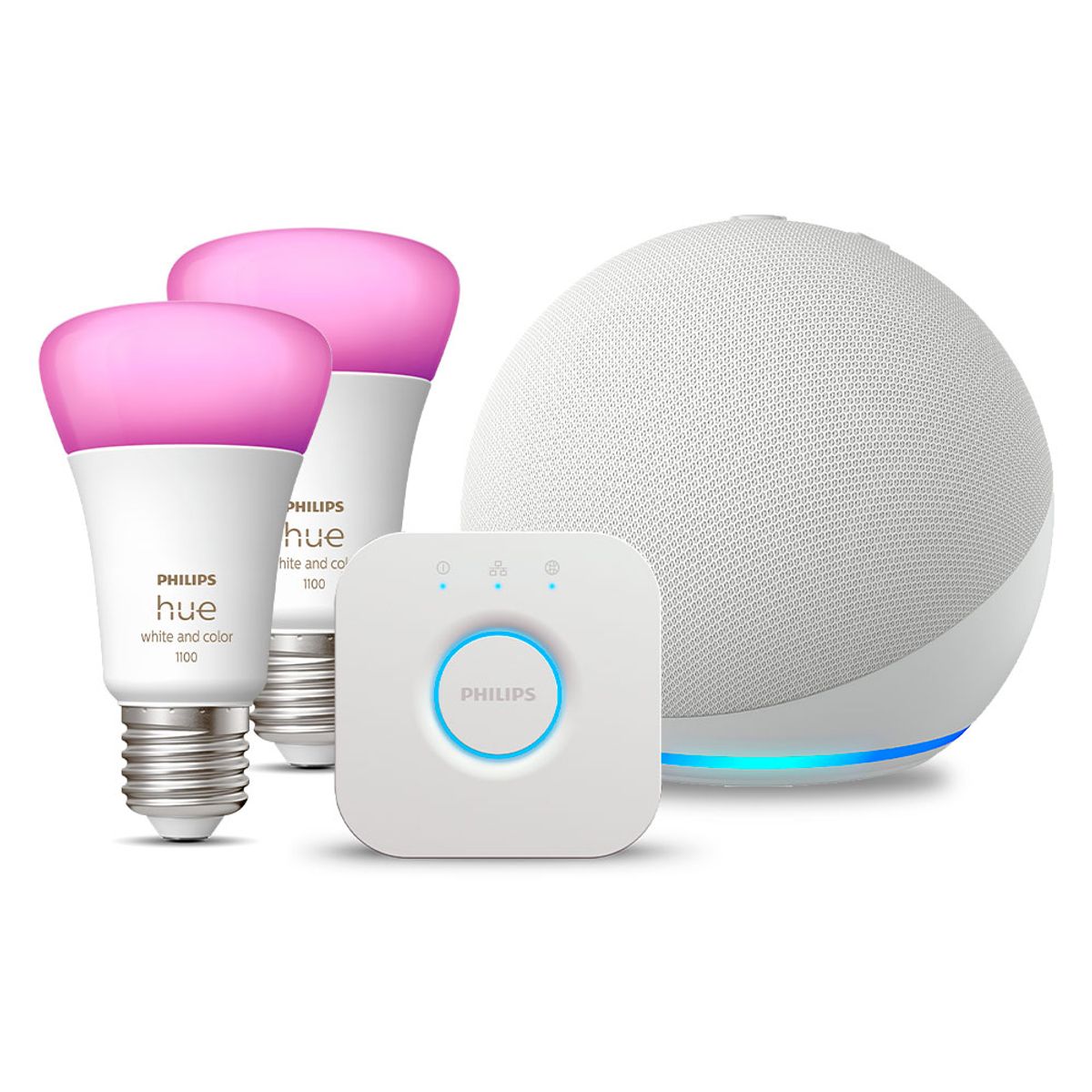 AMAZON - Kit Amazon Echo Dot 5 Gen White + 2 Ampolletas y Bridge Philips