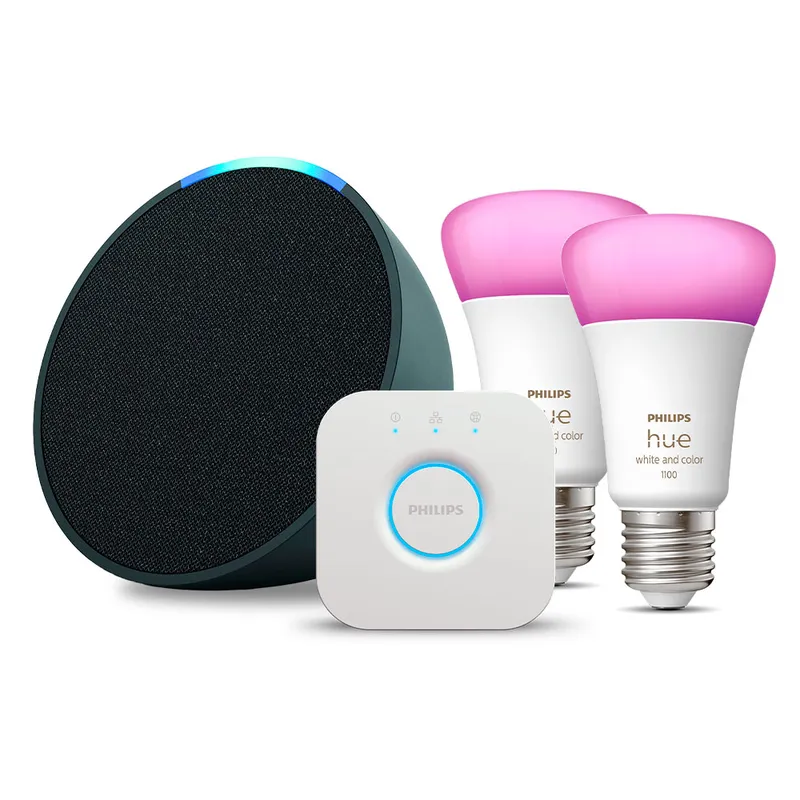 AMAZON - Kit Amazon Echo POP Charcoal + 2 Ampolletas y Bridge Philips