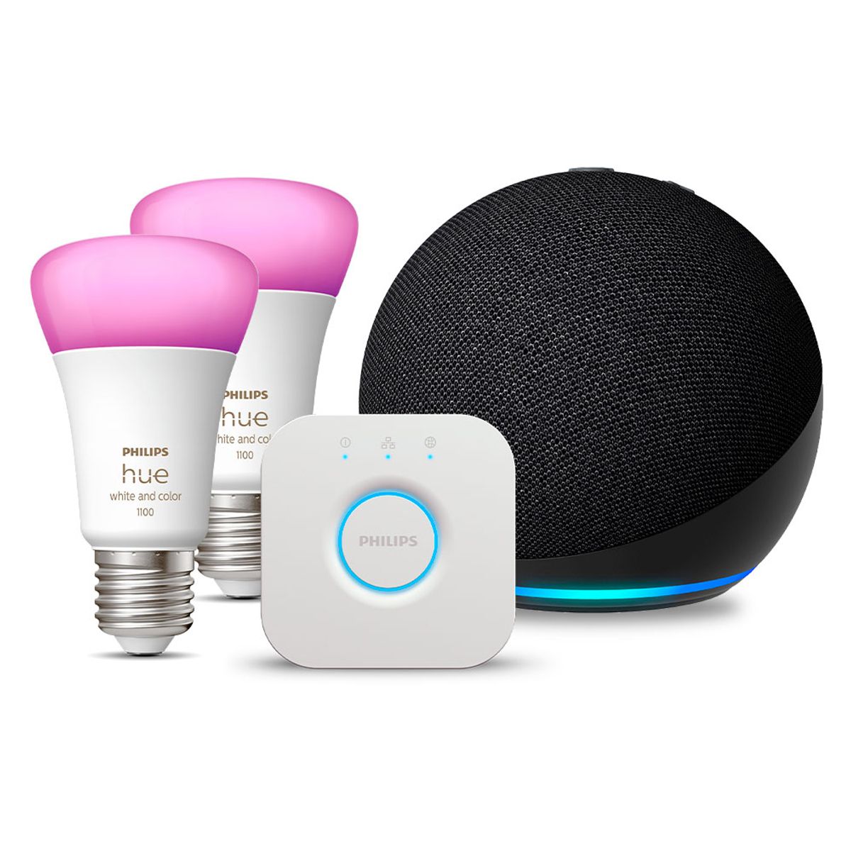 AMAZON - Kit Amazon Echo Dot 5 Gen Charcoal + 2 Ampolletas y Bridge Philips