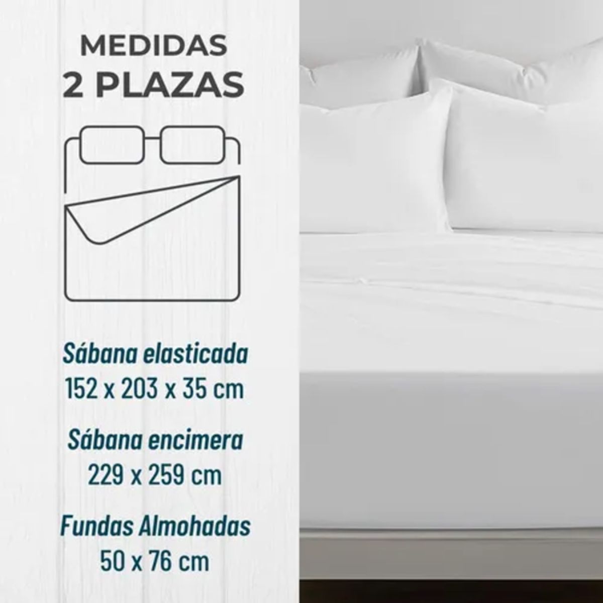 GENERICO - Sabana 1800 hotel ultra suave funda bordada 2 plazas color blanco