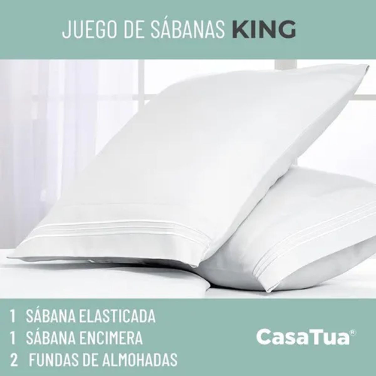 GENERICO - Sabana 1800 hotel ultra suave funda bordada king color blanco