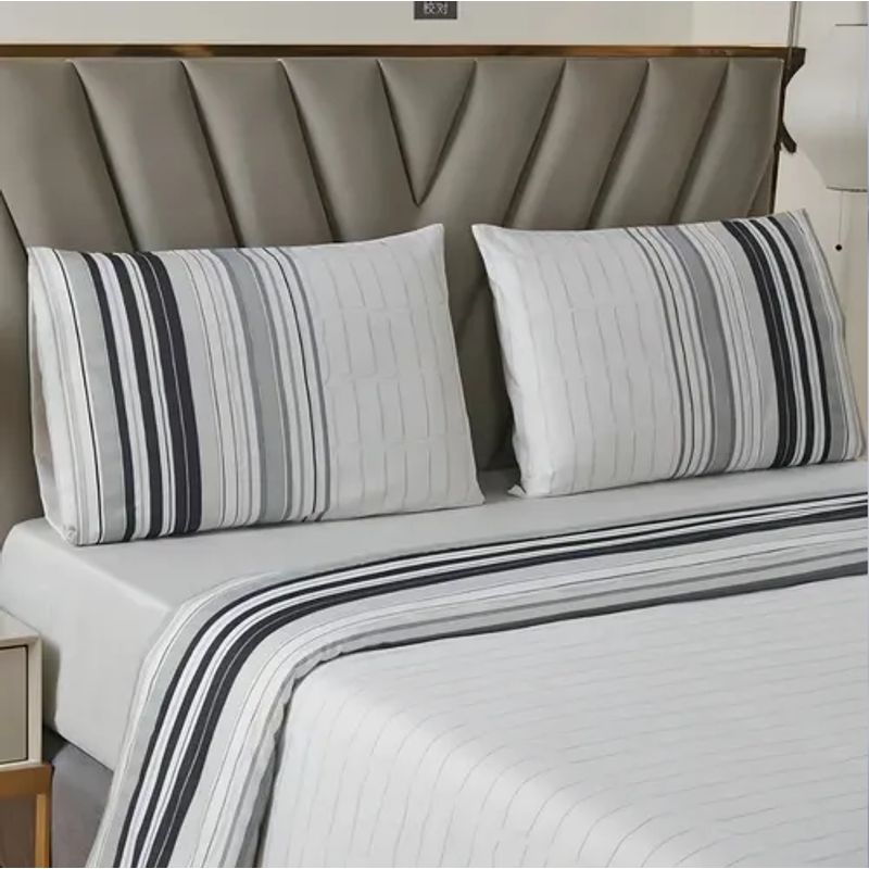 GENERICO - Juego sabanas casatua estampadas rayas super king color gris