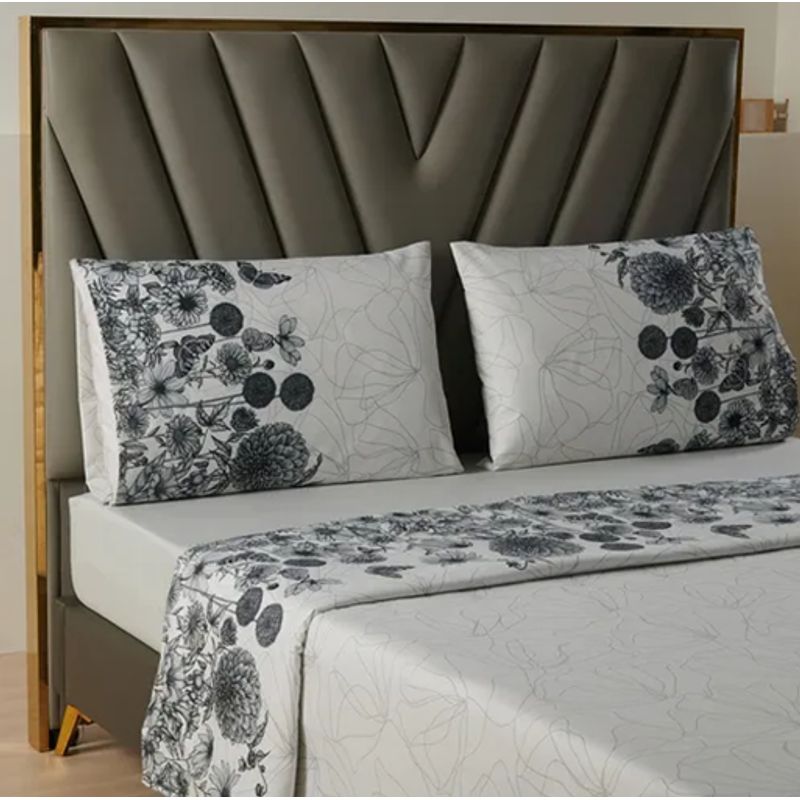 GENERICO - Juego sabanas casatua estampadas flores king color gris
