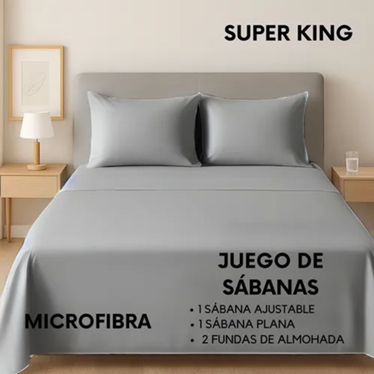 GENERICO - Sabanas hotel irish home microfibra super king color gris
