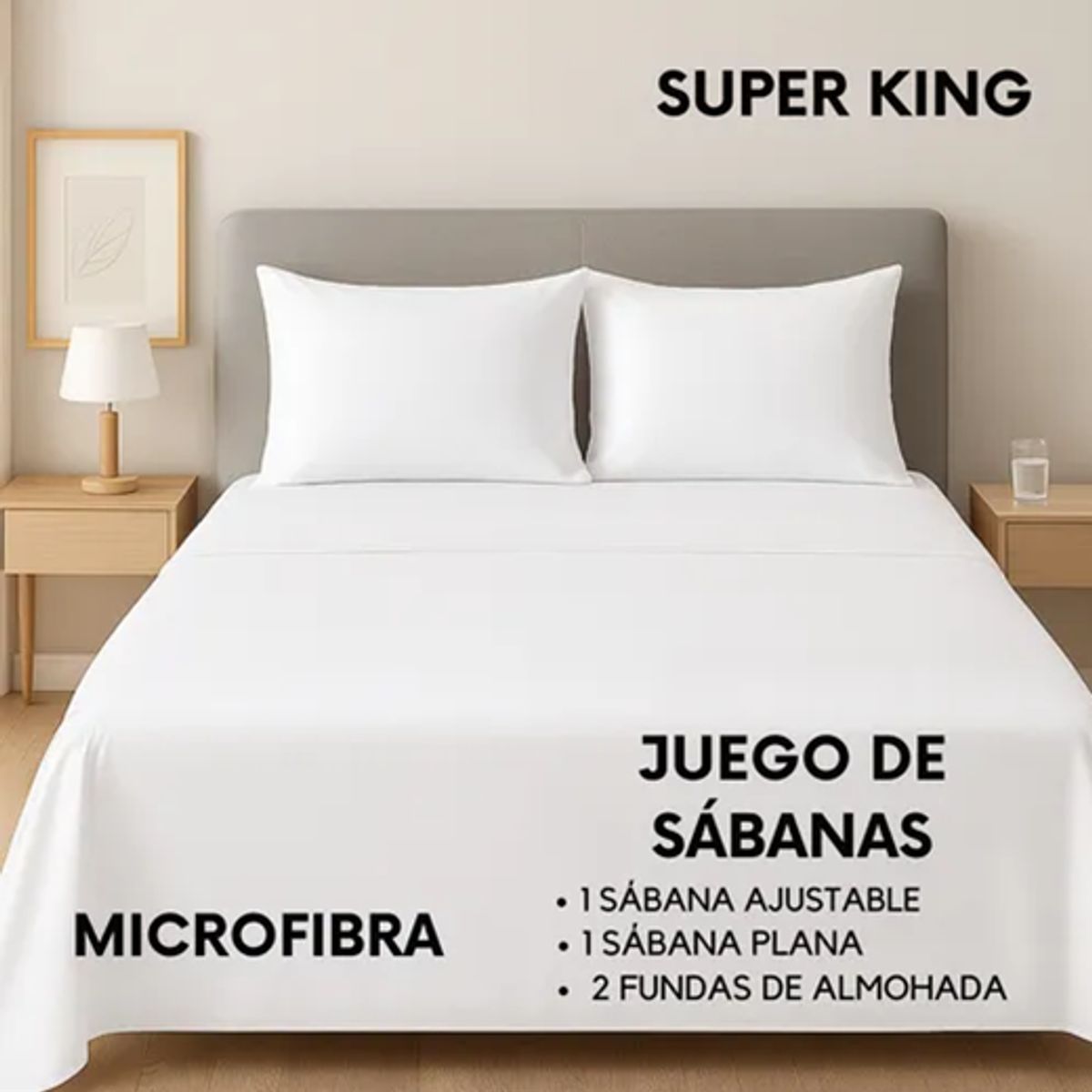 GENERICO - Sabanas hotel irish home microfibra super king color blanco