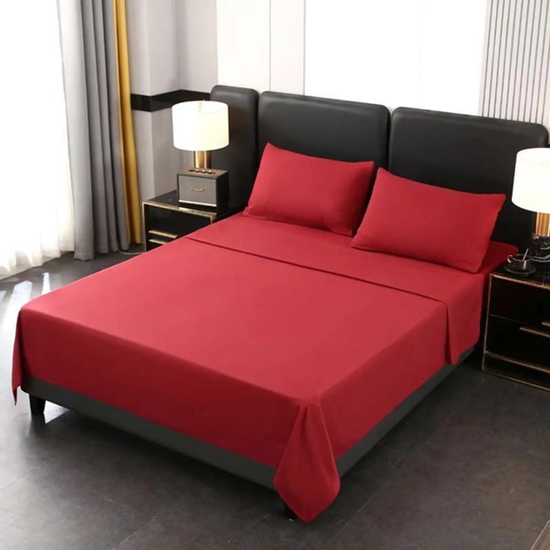 GENERICO - Juego sabanas bj 200 hilos 2 plazas color burdeo