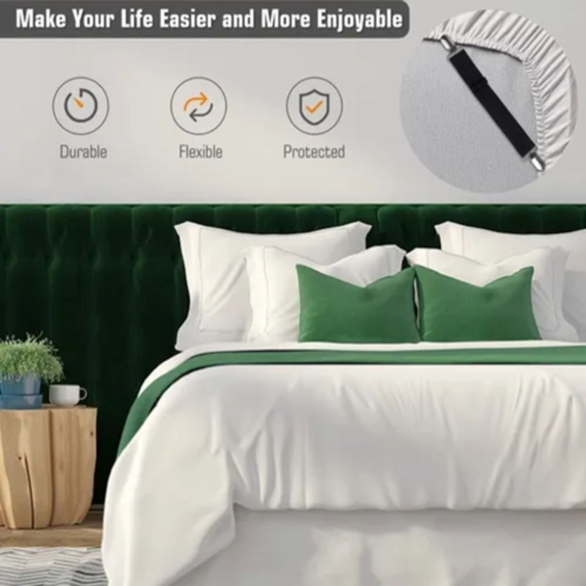 GENERICO - Sujetadores de sabana correa ajustable 8 unidades