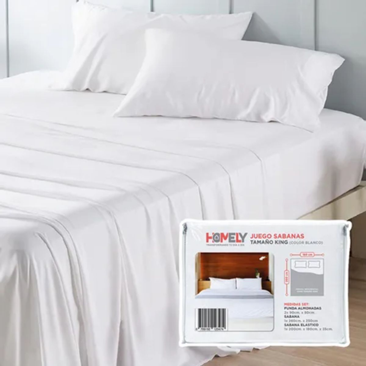 GENERICO - Juego sabanas king Homely 100 gsm 4 pzas color blanco
