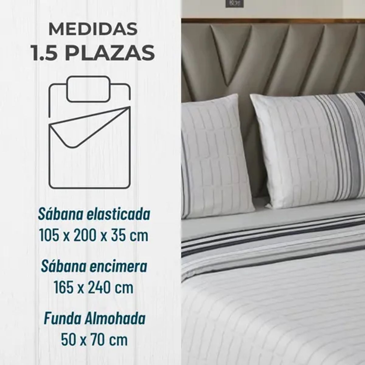 GENERICO - Juego sabanas Casatua rayas gris 15 plaza