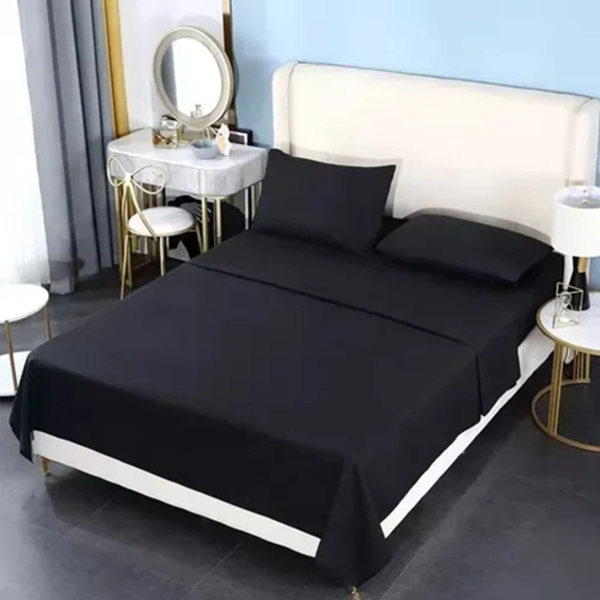 GENERICO - Juego sabana 200 hilos 2 plazas 4 piezas color negro