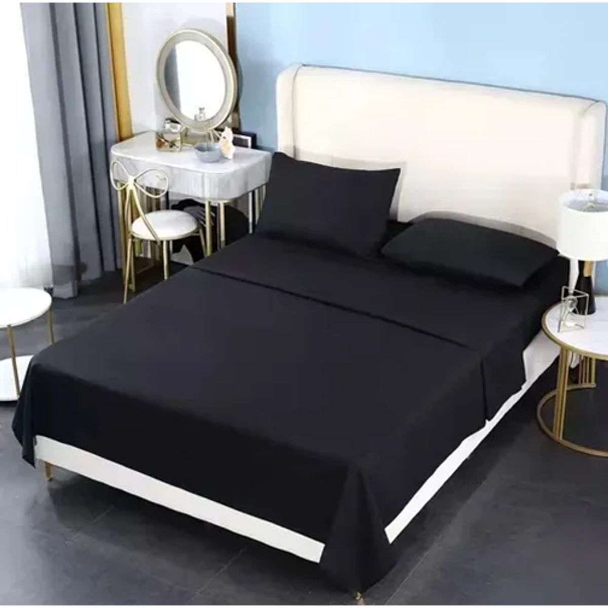 GENERICO - Juego sabana 200 hilos 2 plazas 4 piezas color negro