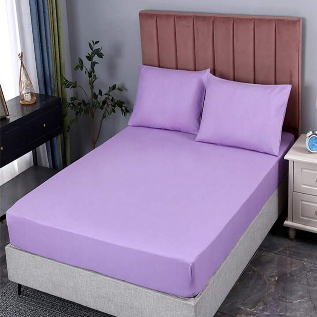 GENERICO - Juego sabana bj poli algodon 200 hilos 15 plaza color lila