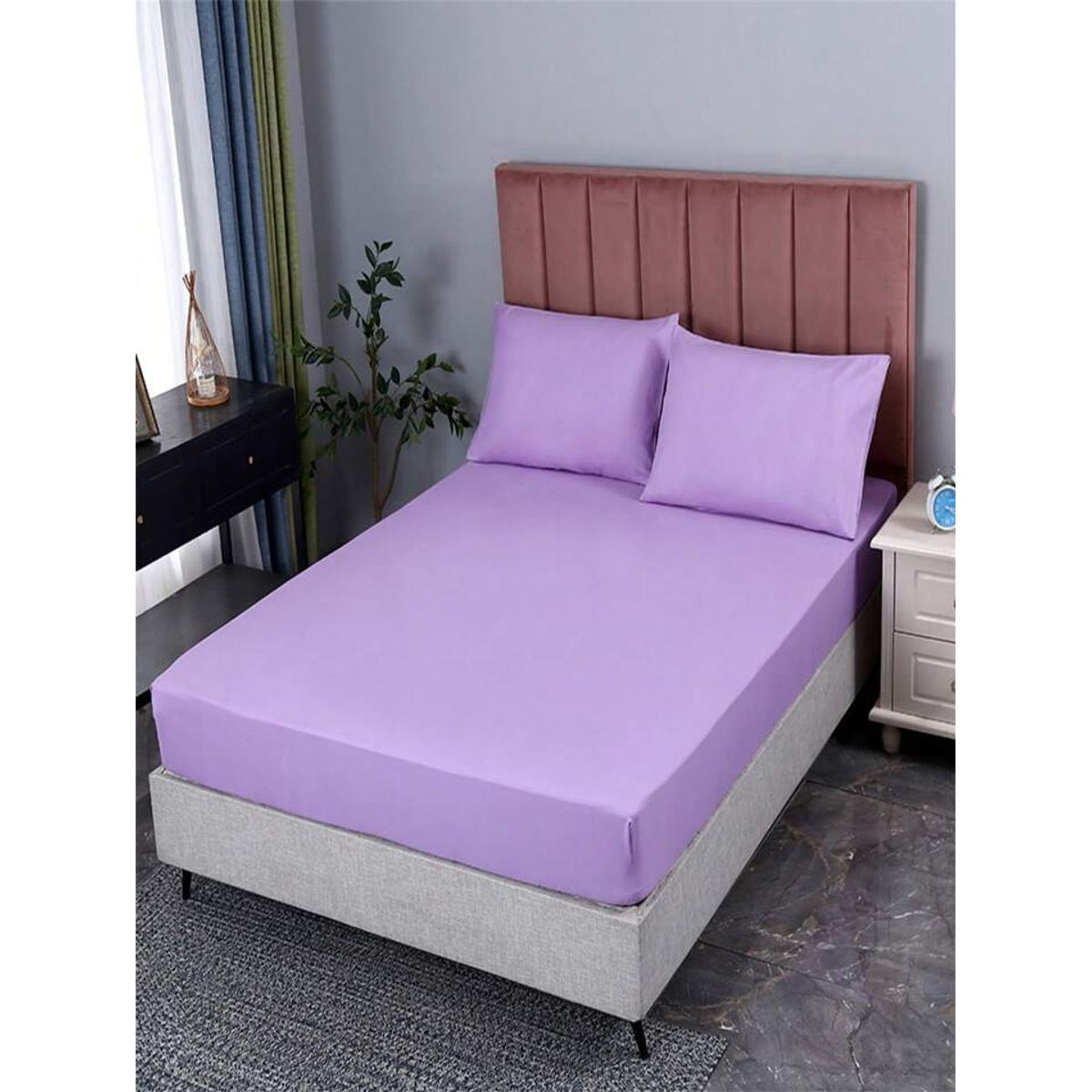 GENERICO - Juego sabana bj poli algodon 200 hilos 15 plaza color lila