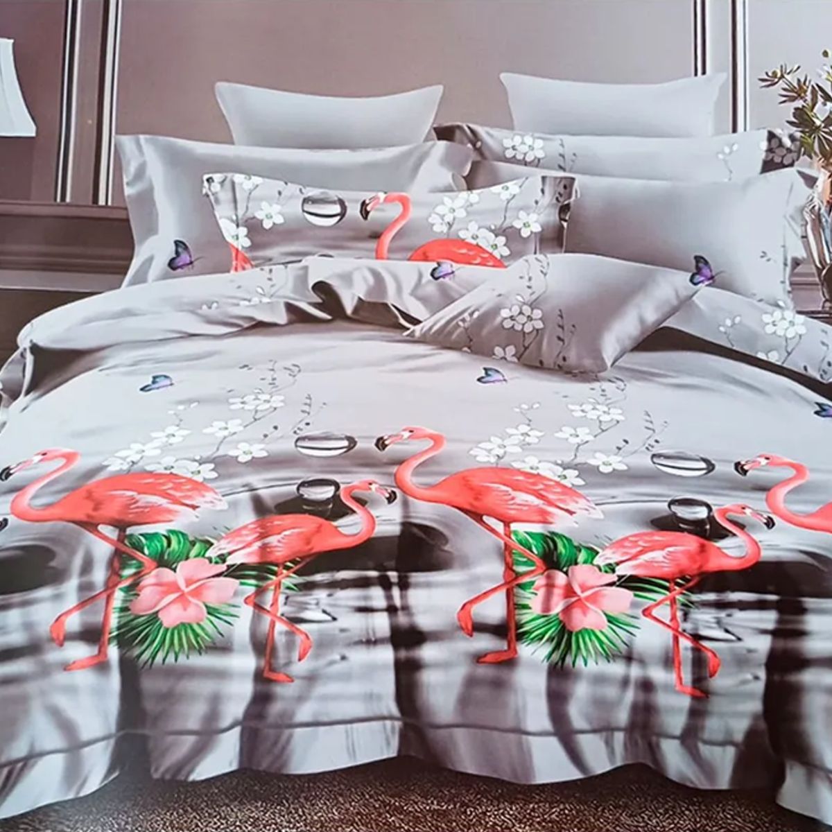 GENERICO - Juego sabana 144 hilos 15 plaza color gris flamenco