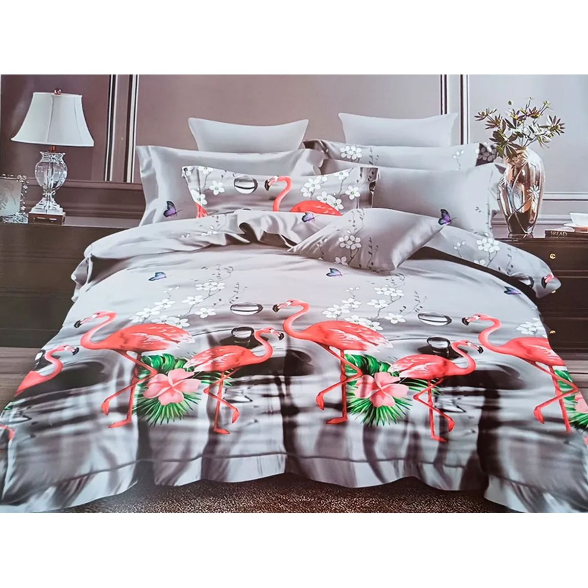 GENERICO - Juego sabana 144 hilos 15 plaza color gris flamenco