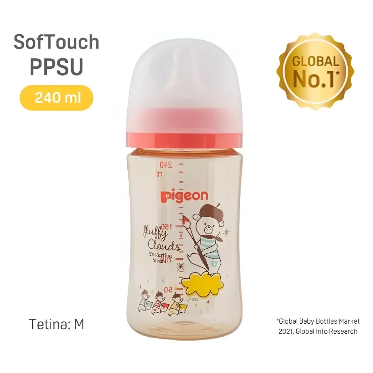 PIGEON - Mamadera Pigeon Boca Ancha 240ml Bear Softouch Plastico PPSU
