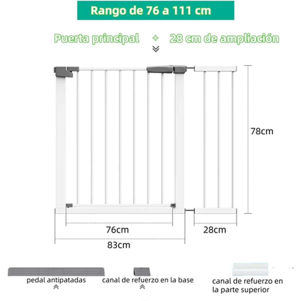 GENERICO - Reja seguridad escalera puerta bebe 104-111cm
