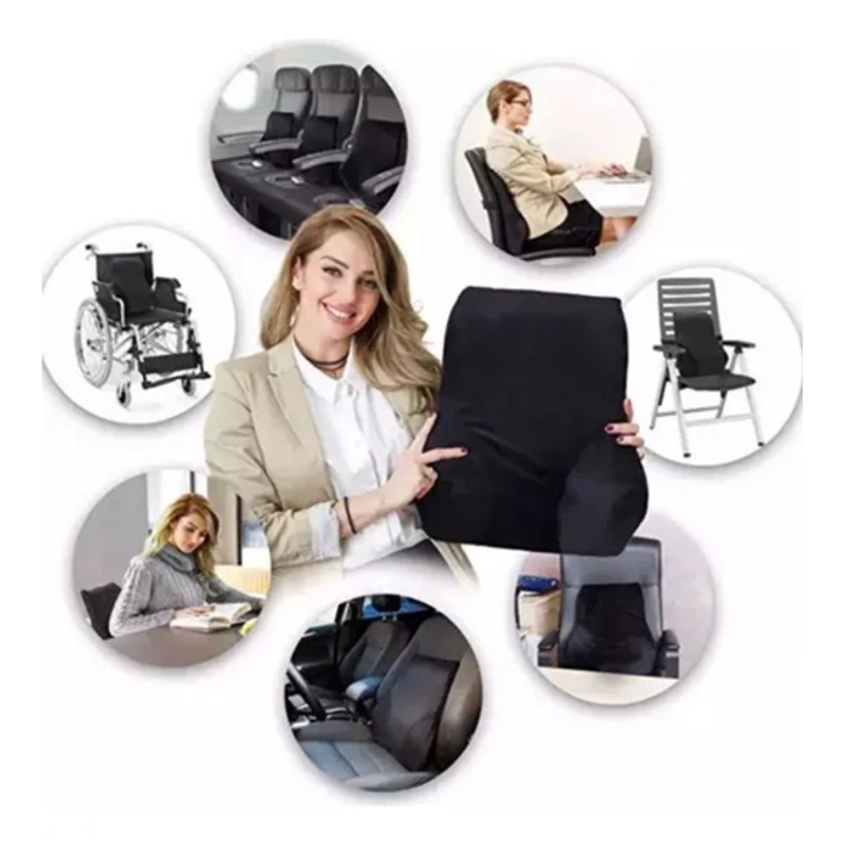 GENERICO - Cojín para Asiento Silla con Soporte de Columna