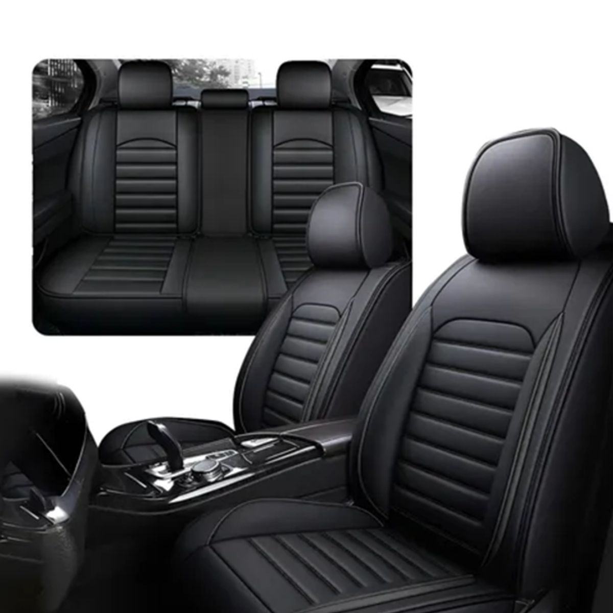 GENERICO - Funda Cubre Asiento Ecocuero Set 5 Asientos Negro