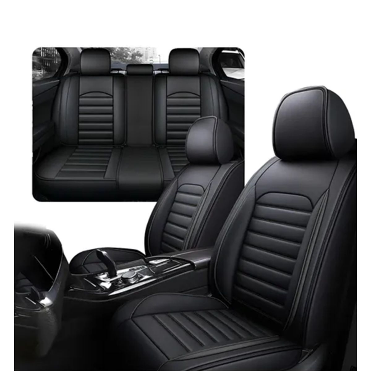 GENERICO - Funda Cubre Asiento Ecocuero Set 5 Asientos Negro