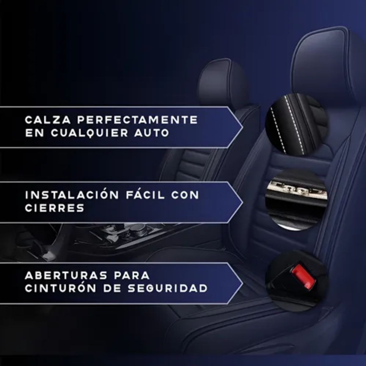 GENERICO - Funda Cubre Asiento Ecocuero Set 5 Asientos Negro