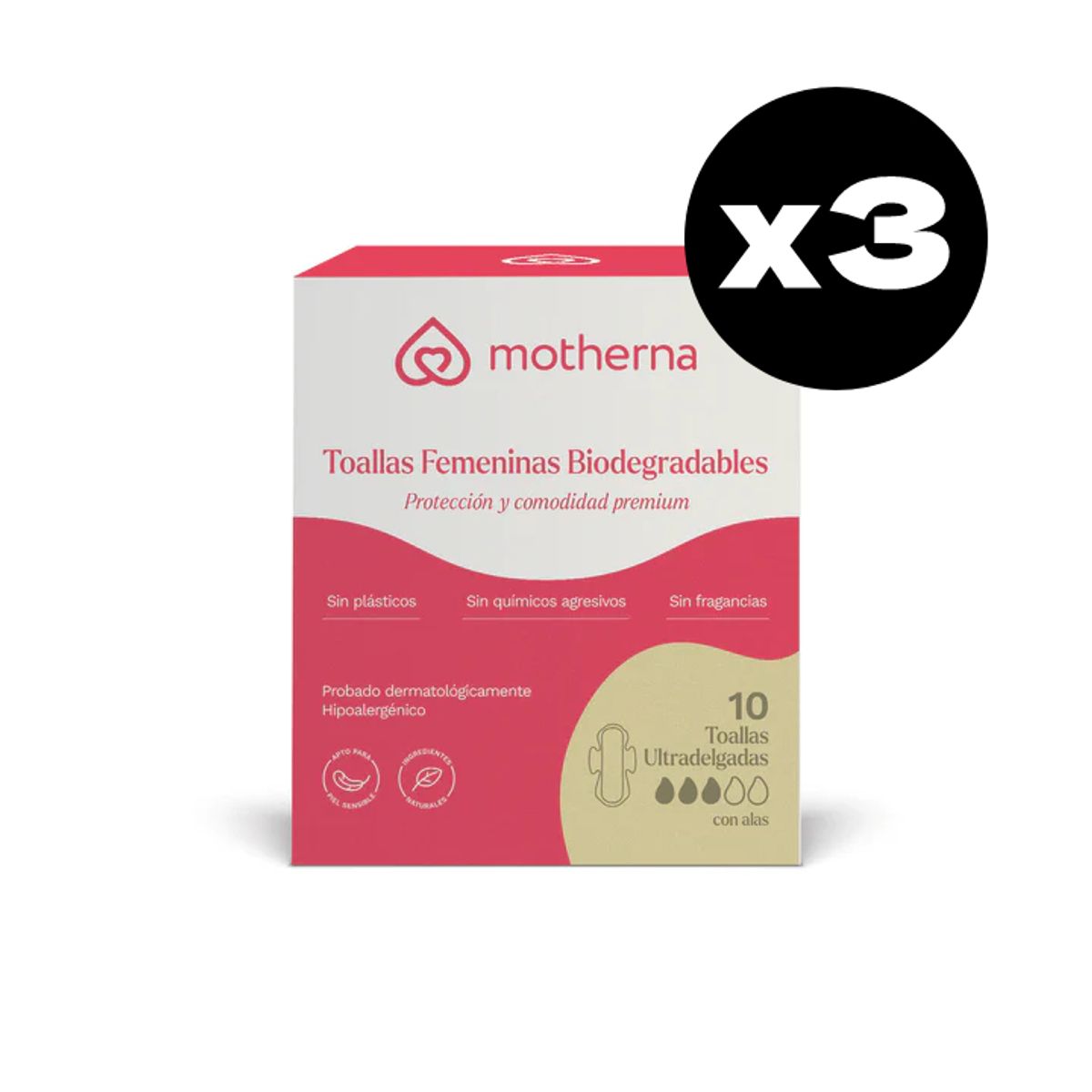 MOTHERNA - Pack Triple Toallas Femeninas Ultradelgada Bio Motherna 30 uns