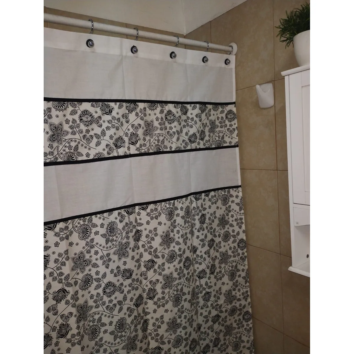 GENTILE - Cortina de Baño Medida Especial color Crudo mandalas 200x200 Cms