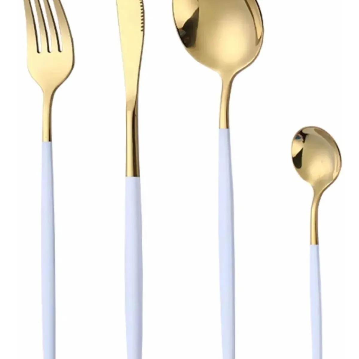 BJ HOGAR - Set Cubiertos 16 Piezas Acero inoxidable - Dorado y Blanco