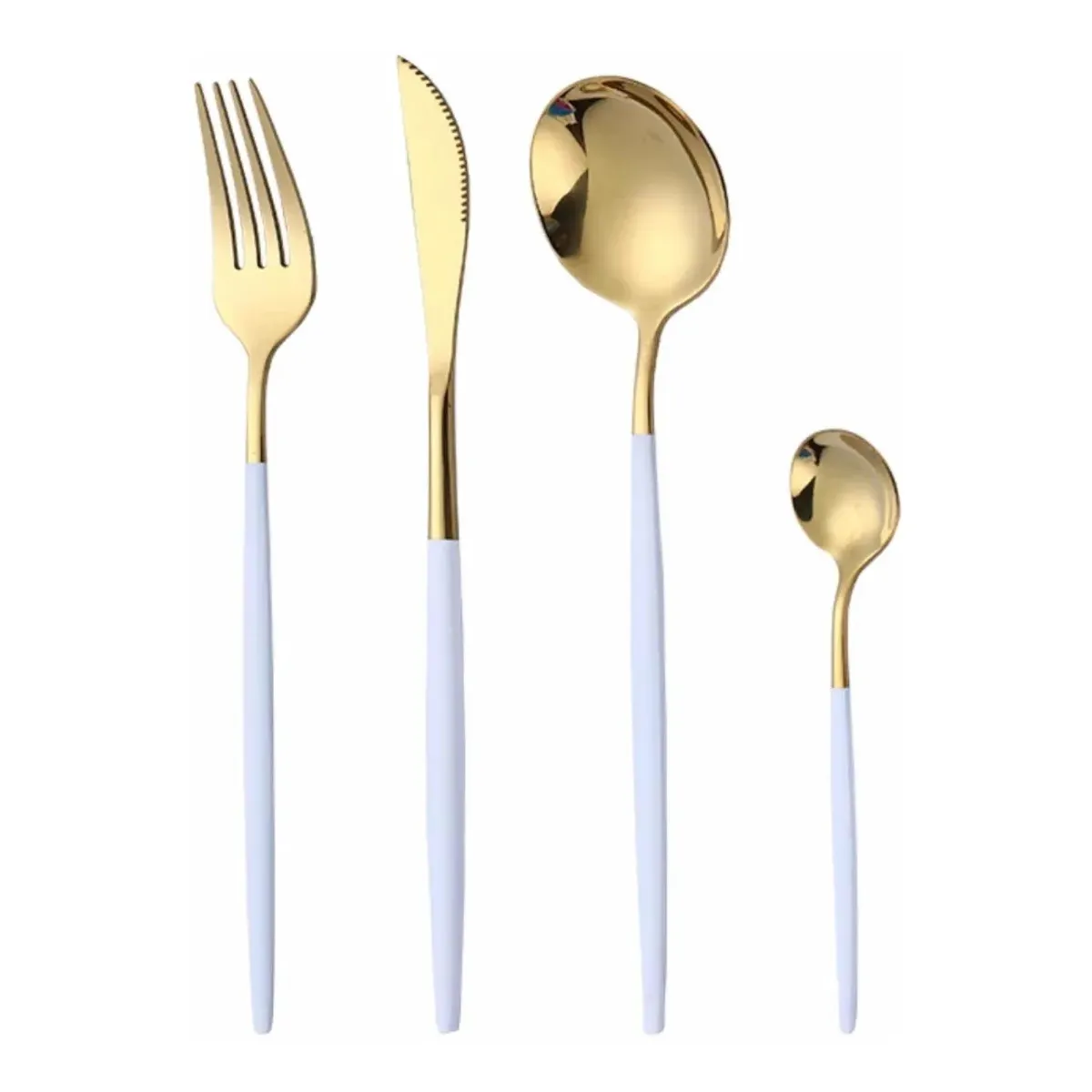 BJ HOGAR - Set Cubiertos 16 Piezas Acero inoxidable - Dorado y Blanco