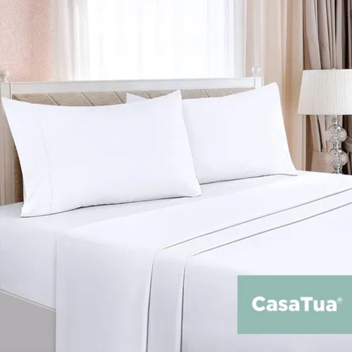 GENERICO - Sabana 1800 hotel ultra suave funda bordada 2 plazas color blanco