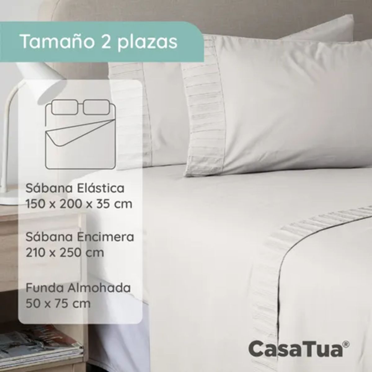GENERICO - Sabanas casatua hotel funda almohada 2 plazas color gris claro