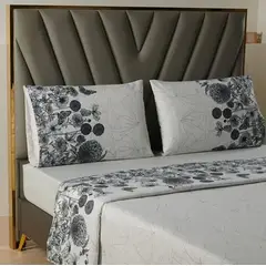 GENERICO - Juego sabanas casatua estampadas flores king color gris