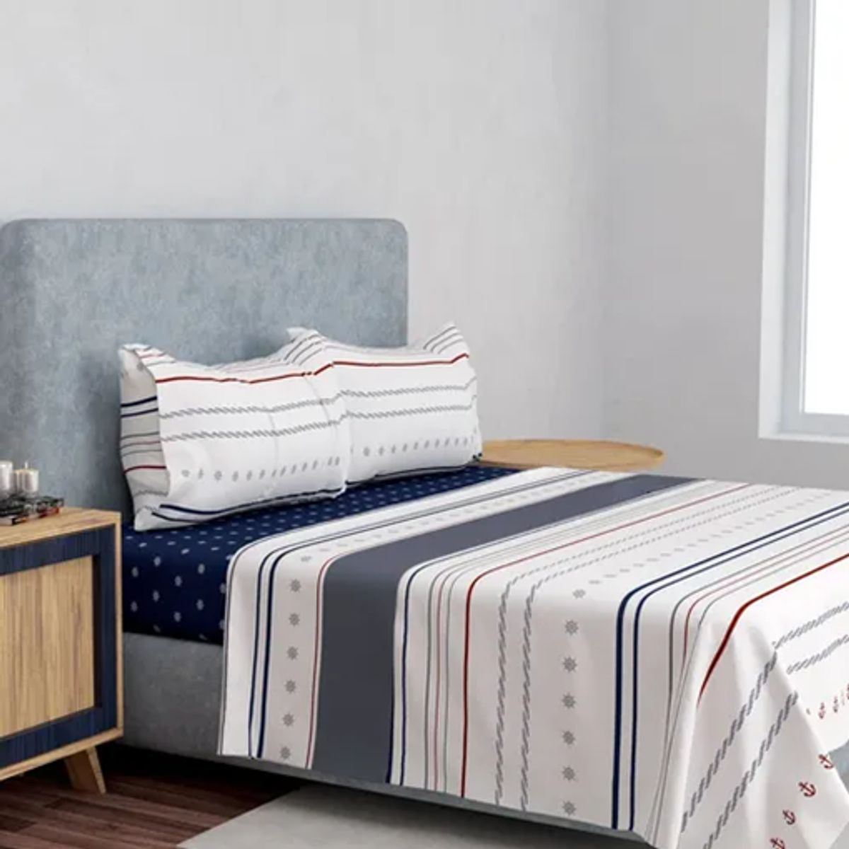 GENERICO - Set sabanas premium compose 15 plaza doral color navy