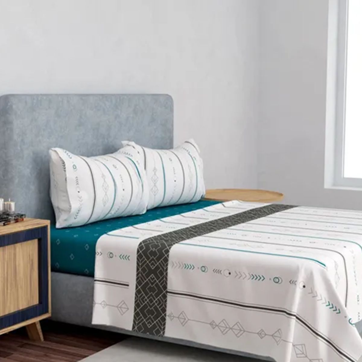 GENERICO - Set sabanas premium compose 15 plaza doral color geometric