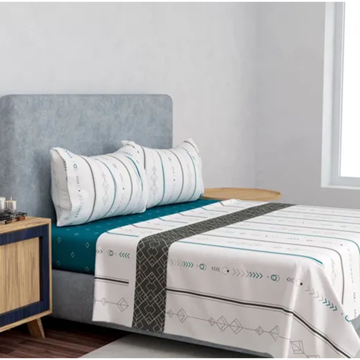 GENERICO - Set sabanas premium compose 15 plaza doral color geometric