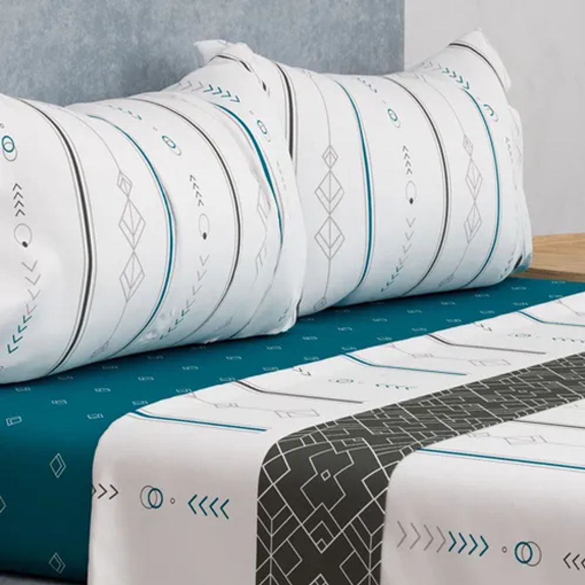 GENERICO - Set sabanas premium compose 15 plaza doral color geometric