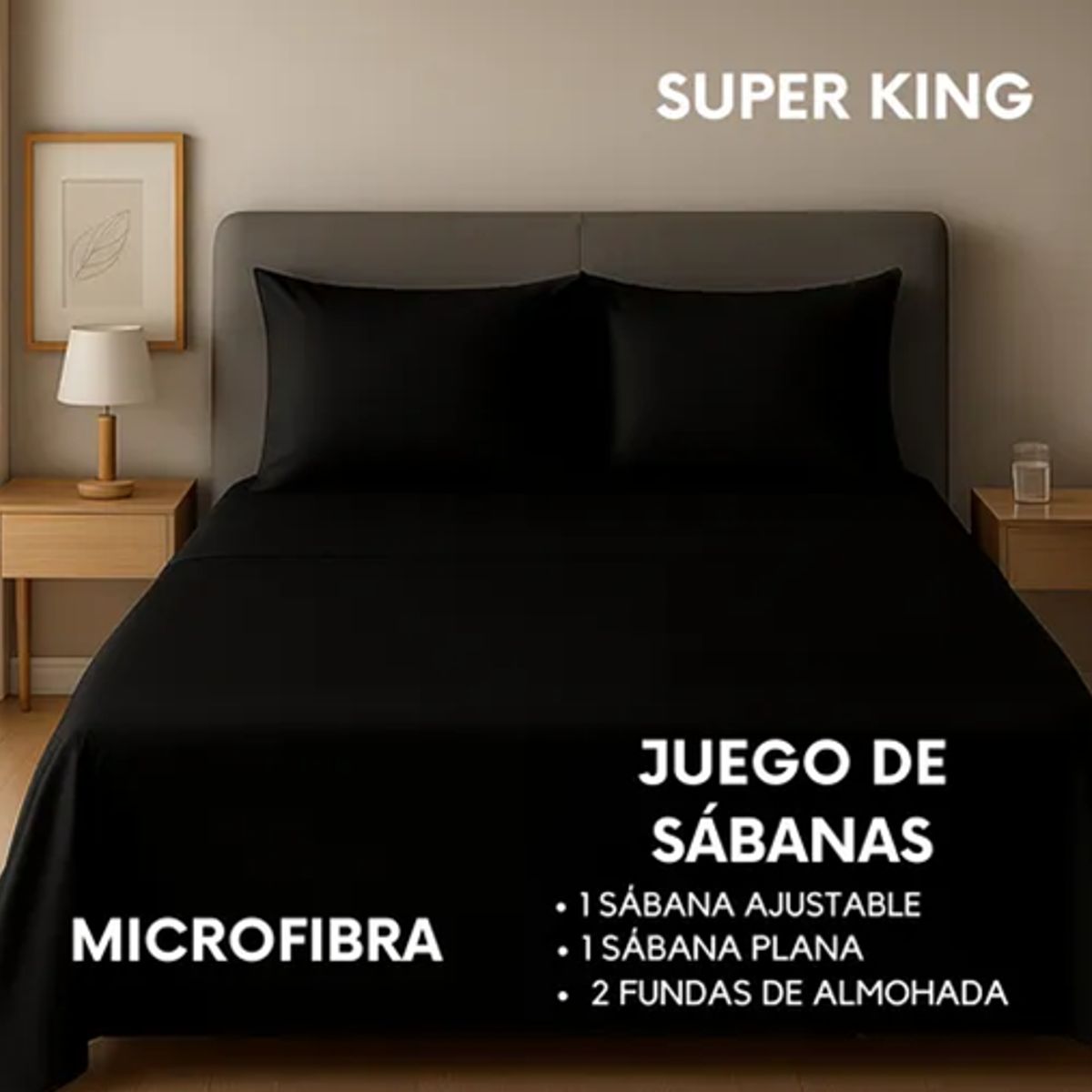 GENERICO - Sabanas hotel irish home microfibra super king color negro