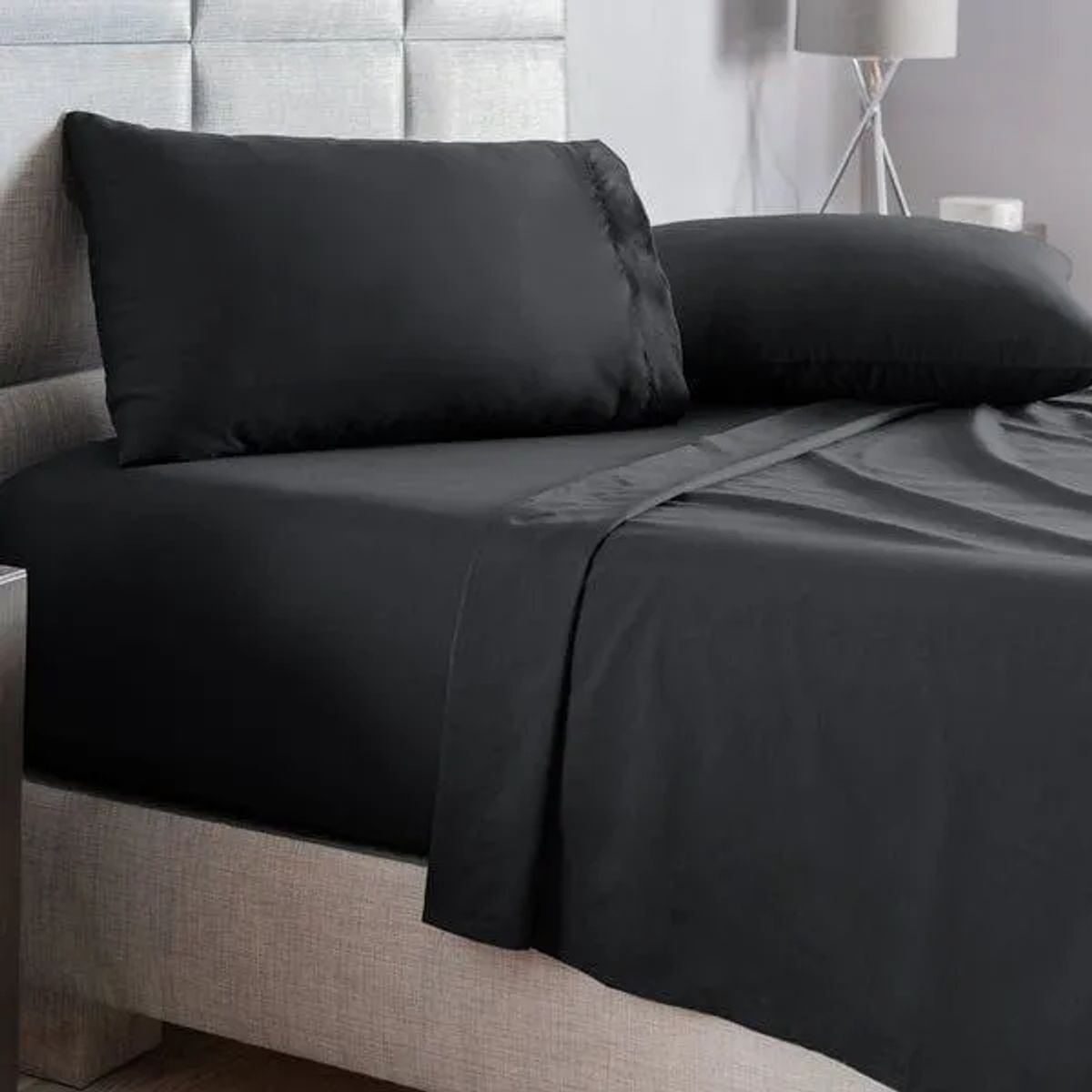 GENERICO - Juego sabanas 1 plaza 90x190 color negro