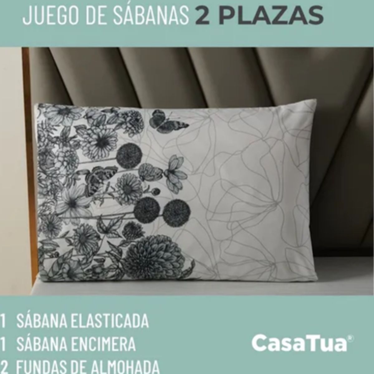 GENERICO - Juego sabanas Casatua 2 plazas gris liso