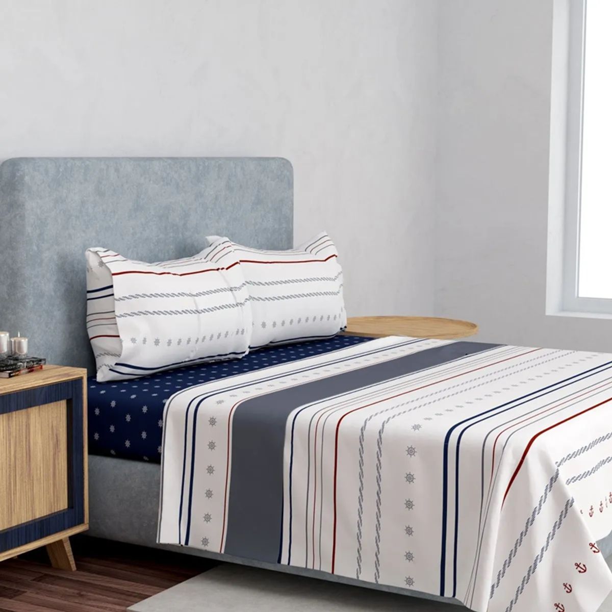 GENERICO - Set sabanas estampadas 144 hilos compose 15 plaza doral navy