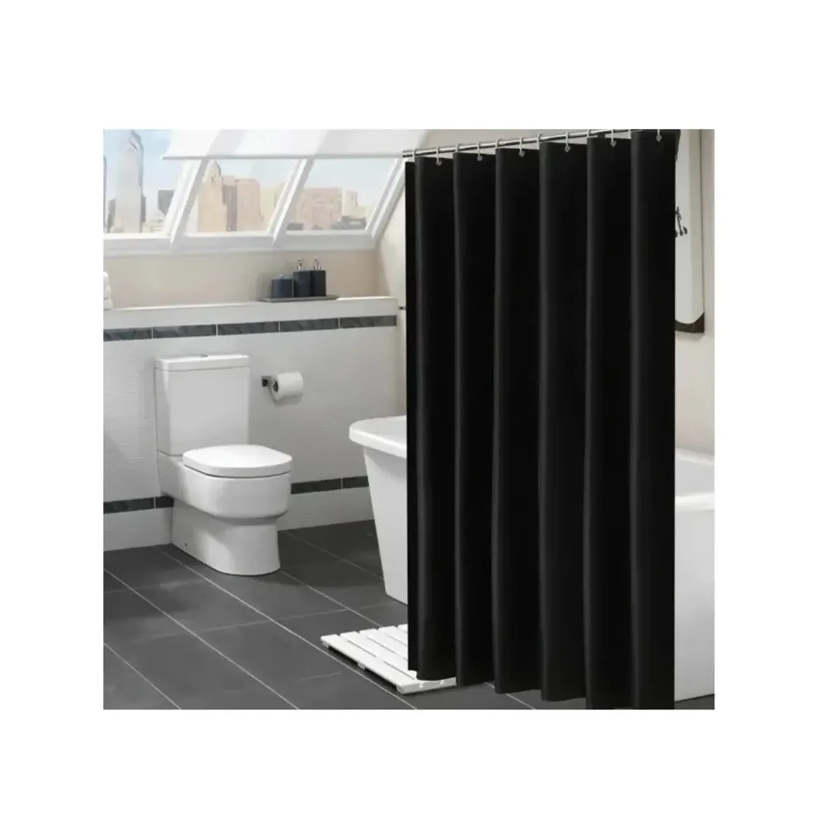 CARIBEE - Cortina Ducha Baño 180x180 Elegante Negro