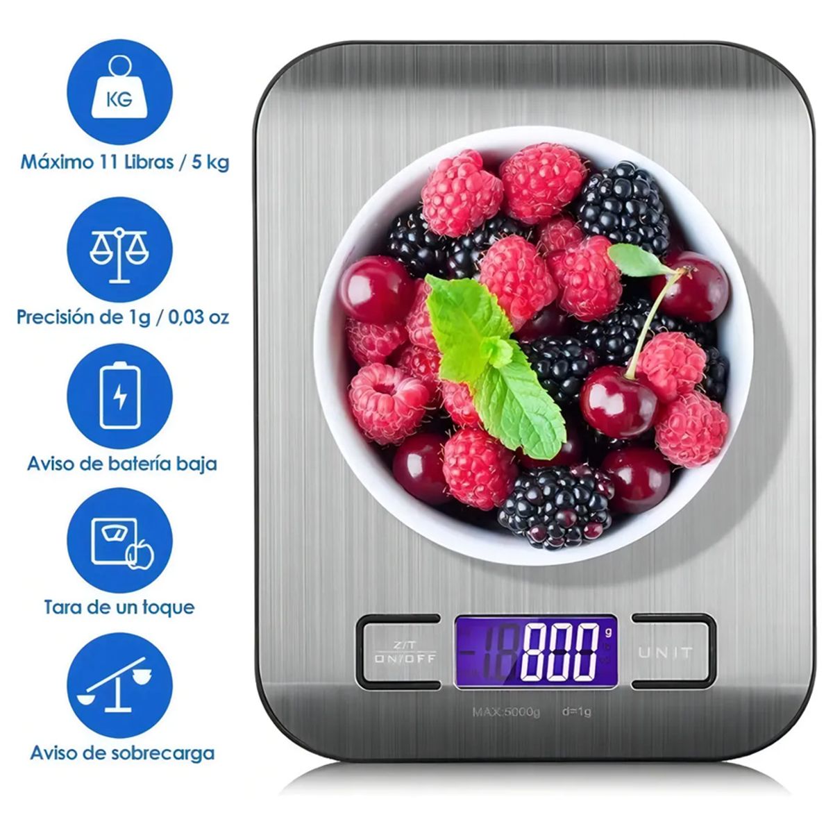 GENERICO - Balanza digital cocina acero inoxidable + bowl color plata