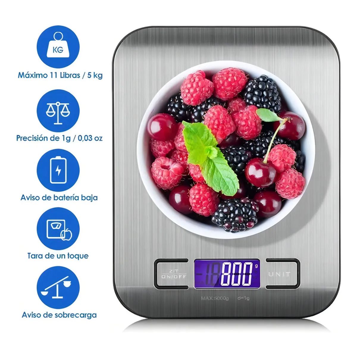 GENERICO - Balanza digital cocina acero inoxidable + bowl color plata