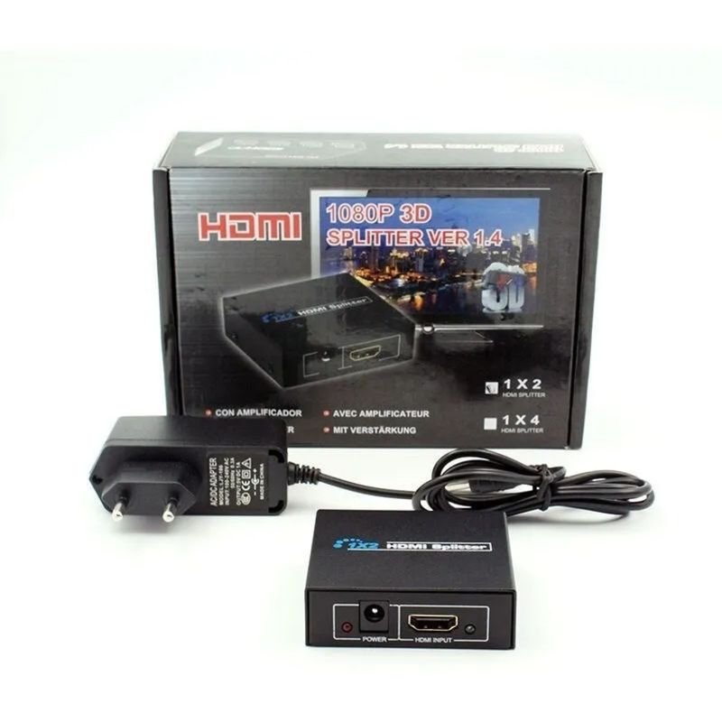 GENERICO - Splitter Switch Hdmi 1.4 1080p Activo Amplificador 2 Salidas