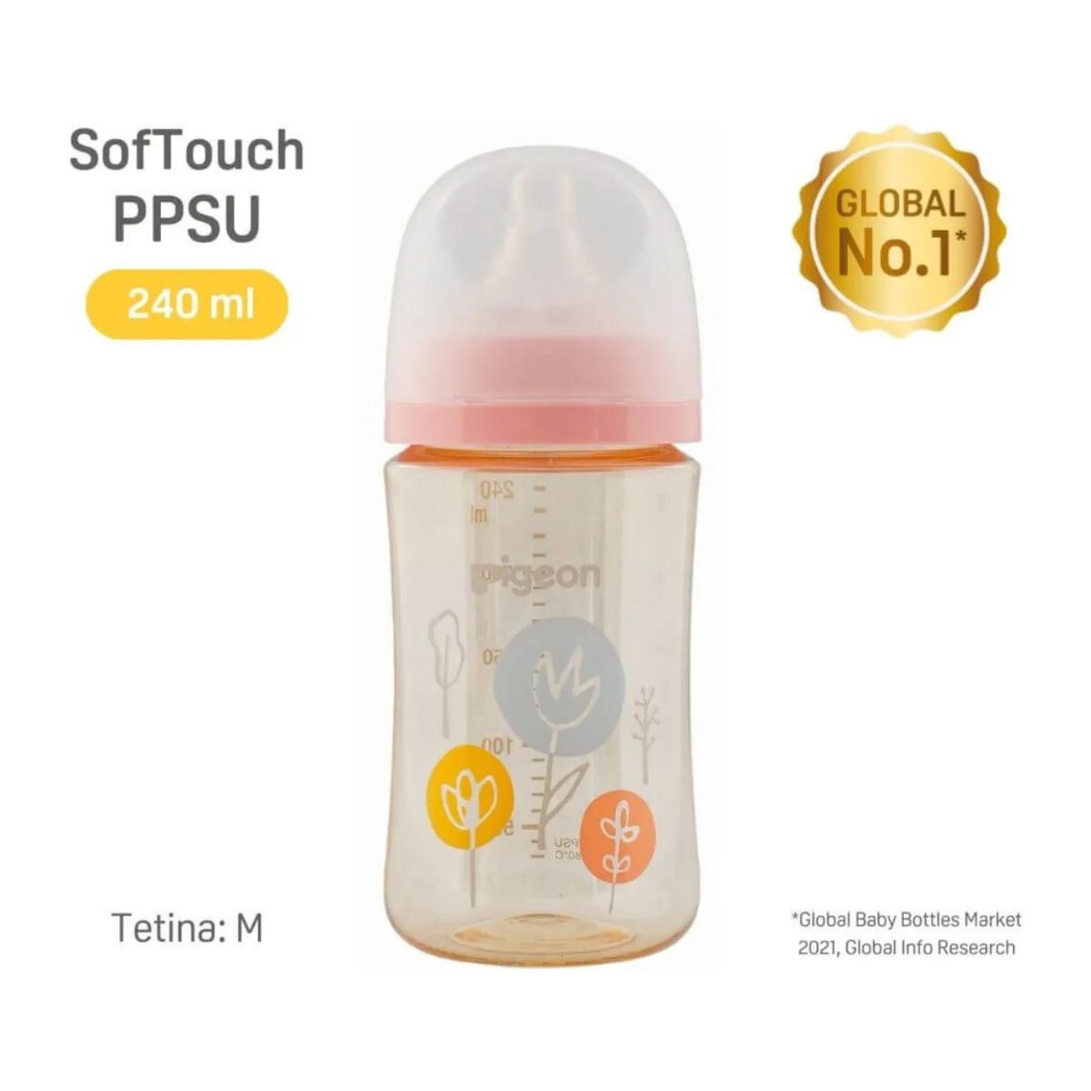 PIGEON - Mamadera Pigeon Boca Ancha 240ml Flower Softouch PPSU