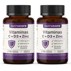 NUTRACORE - Vitaminas C + D3 + Zinc - Pack 3 Meses 2x90 Cápsulas Vegetales -
