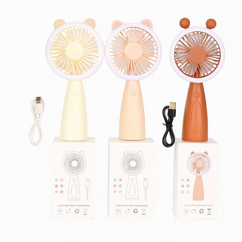 GENERICO - Mini Ventilador Portátil Recargable con Luz LED Diseño Oso