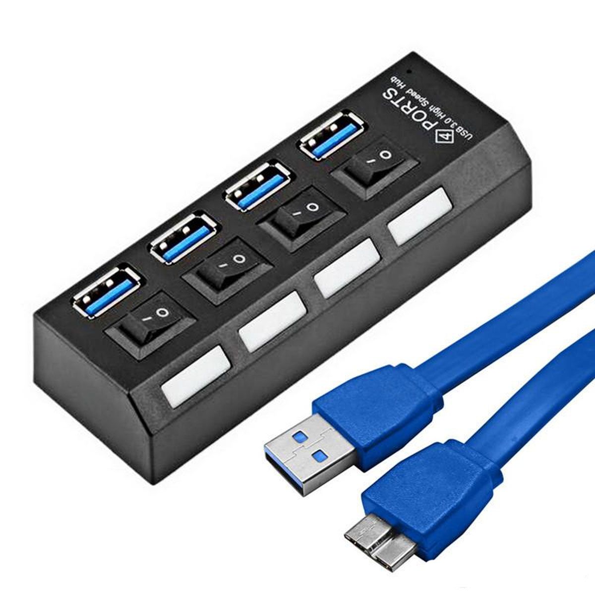 GENERICO - HUB USB 4 PUERTOS 3.0, SWITCH ON/OF, NEGRO.