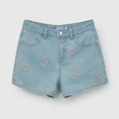 COLLOKY - Short Flores Celeste Bordado de Niña talla 3 a 12 Años