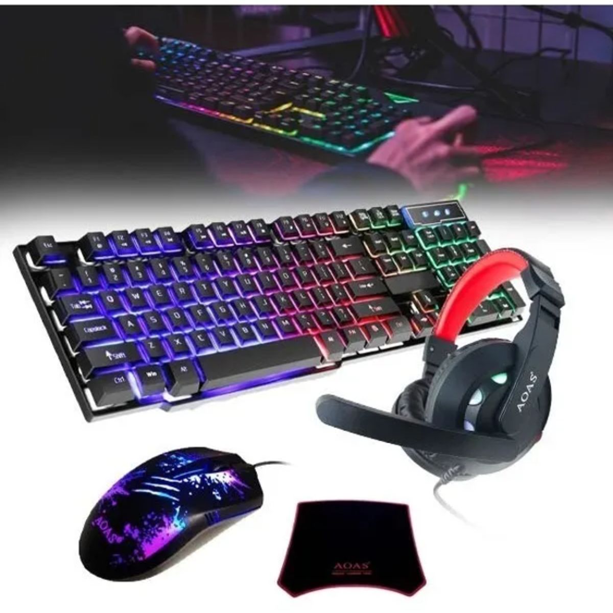 GENERICO - Set Gamer Con Mouse Pad  Audífonos  Teclado Y Mouse Gamer